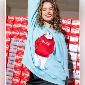 New! QUEEN OF SPARKLES Icy Blue Polar Bear Coca Cola Sweatshirt